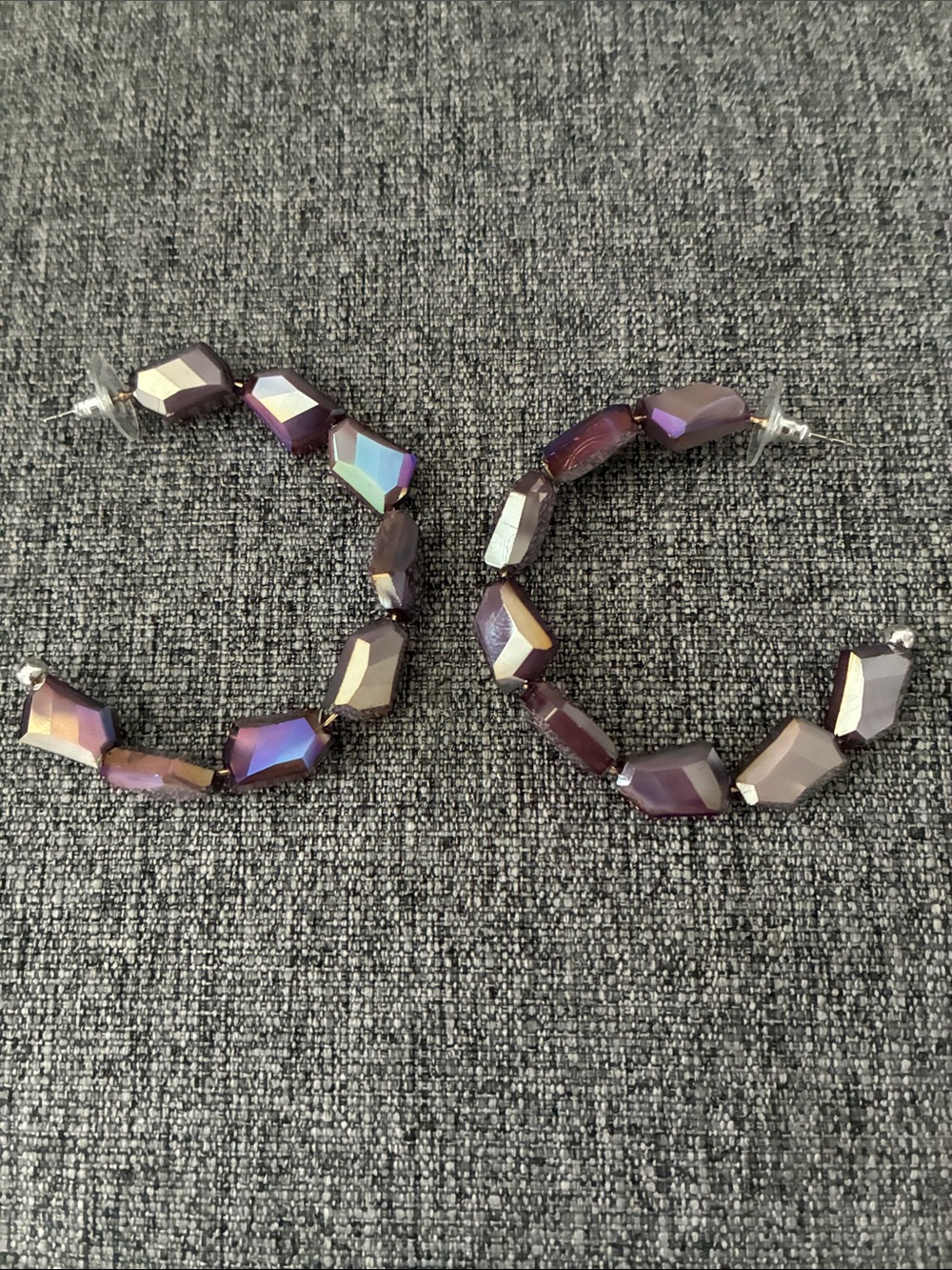 Park Lane Iridescent Plum Faceted Beaded Hoop Earrings